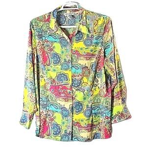 Sag Harbor Woman Sz 1X Multicolor Paisley Fairy Art to Wear Business Casual Top